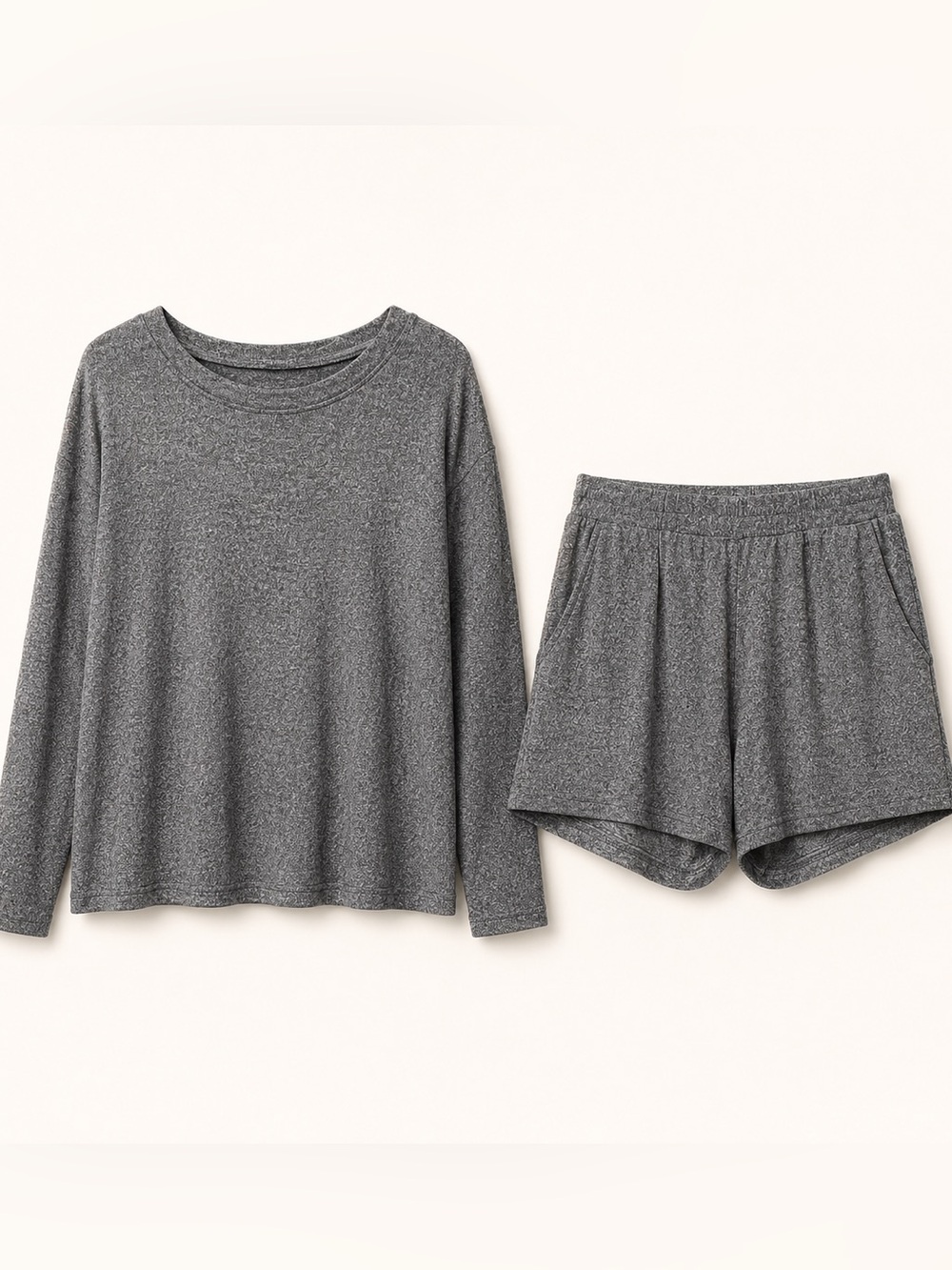Zenana Gray Long Sleeve Top & Shorts Lounge Set Size Medium